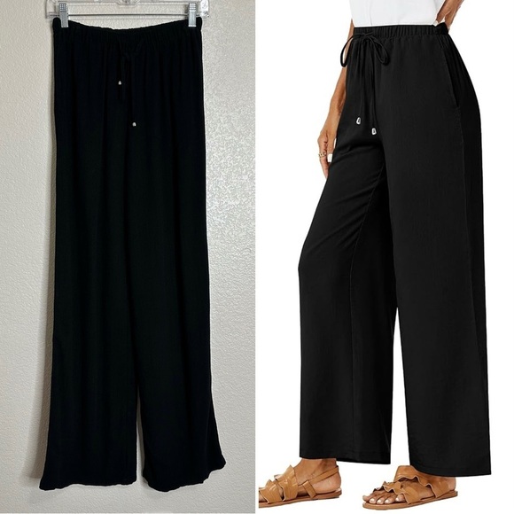 Lillusory Linen Blend Black Wide Leg Pull On Pants, Sz Small - Picture 1 of 13